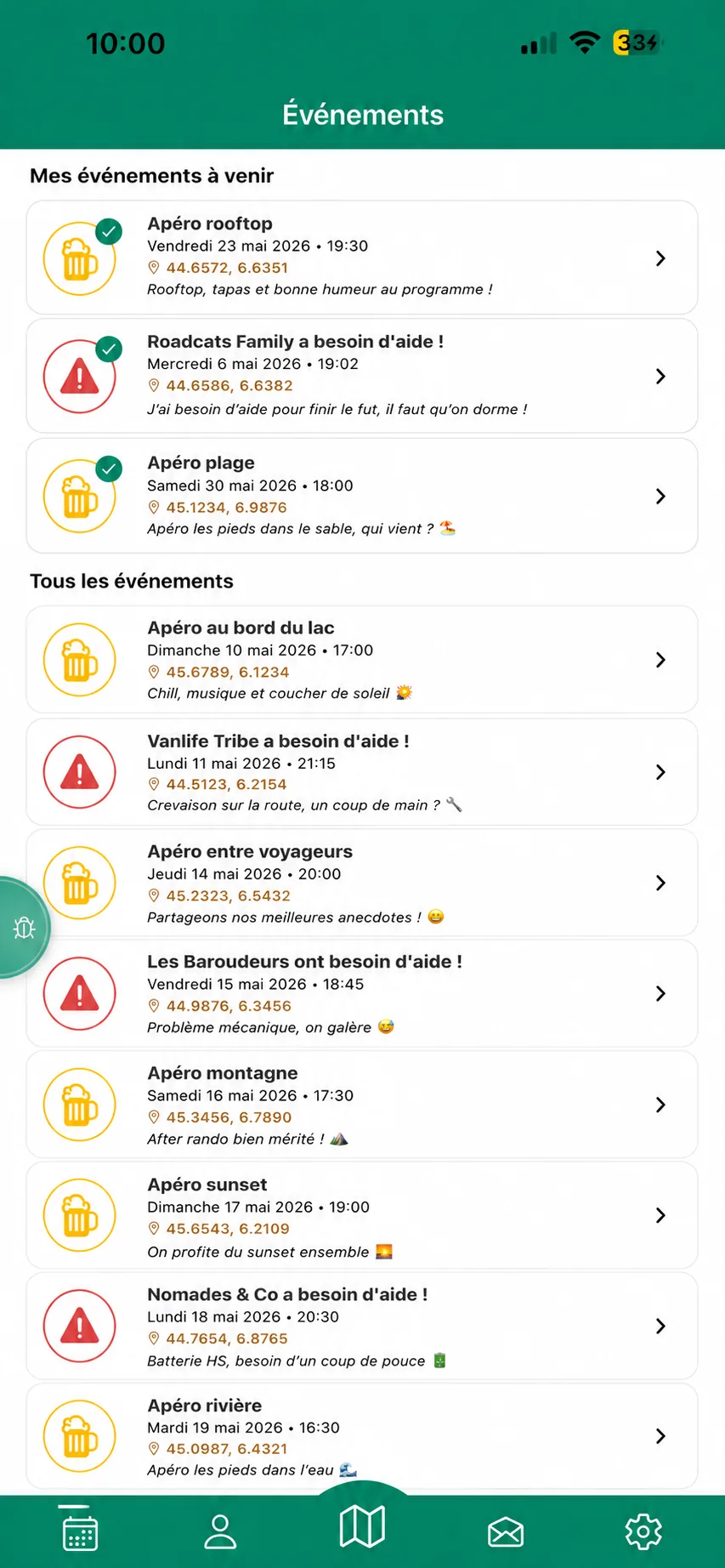 Aperçu des événements COBA